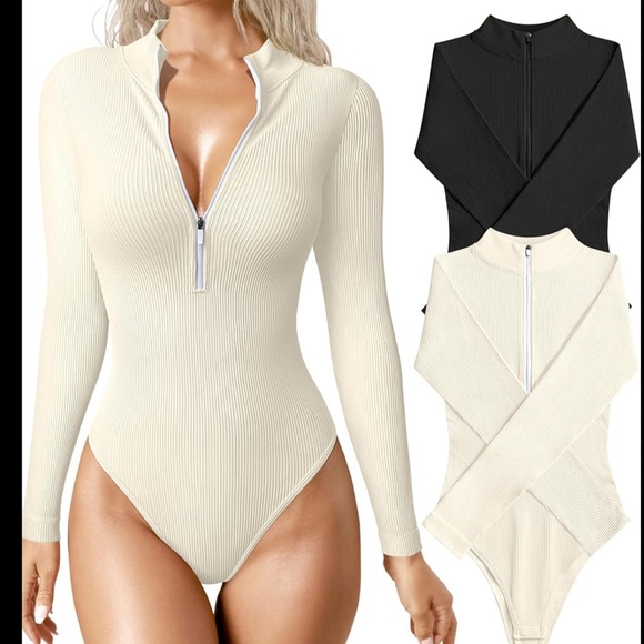 OQQ Cream long sleeve bodysuit size M - Picture 1 of 6